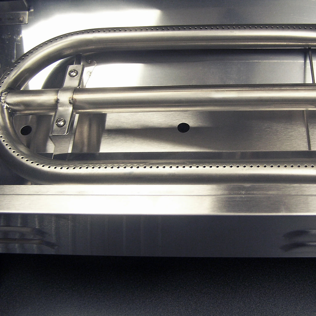 Closeup of the stainless steel U-shaped burner