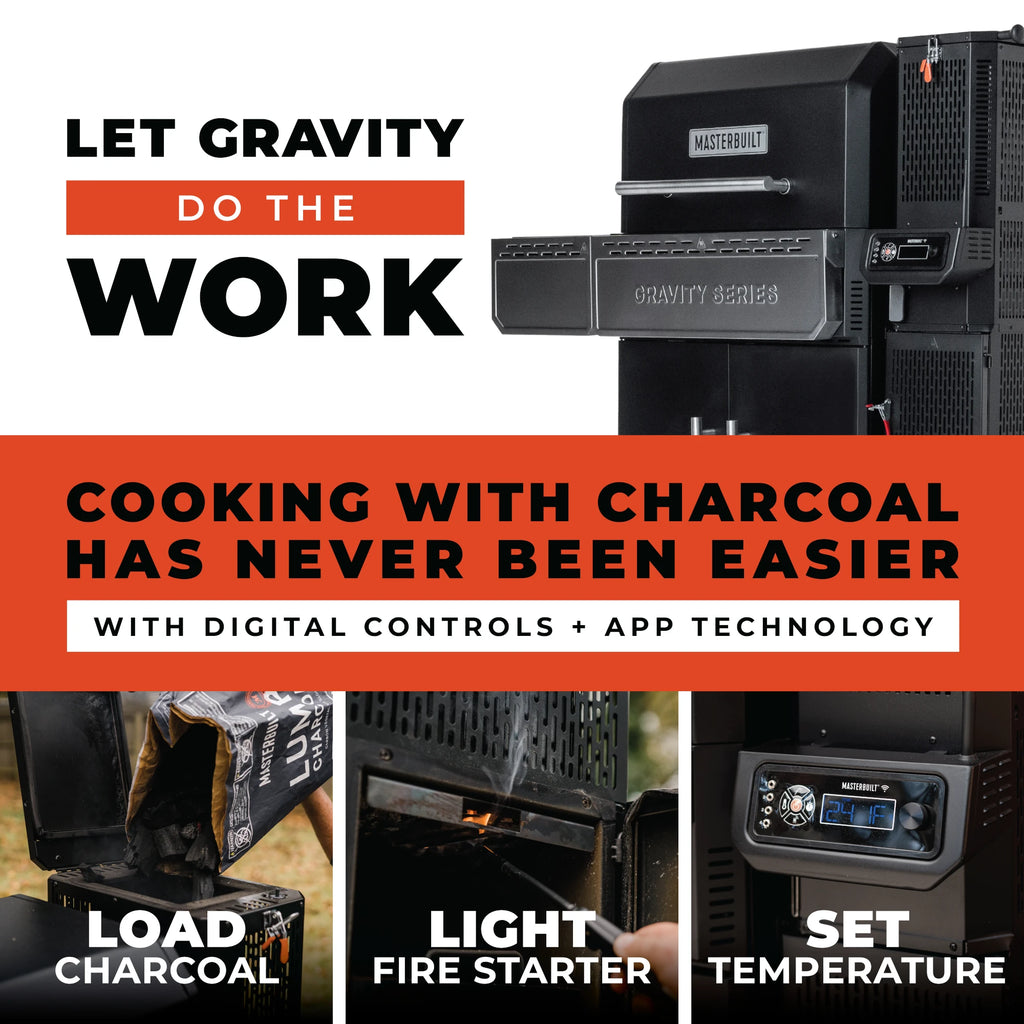 Let gravity do the work. Cooking with charcoal has never been easier with digital controls and app technology. Load charcoal. Light fire starter. Set Temperature.