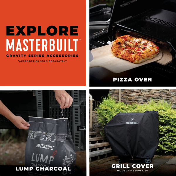 Explore Masterbuilt Gravity Series Accessories (sold separately): Pizza Oven, lump charcoal, grill cover MB20081220