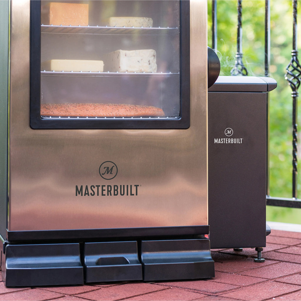 Slow smoker accessory attached to right side of Masterbuilt Digital Electric Smoker